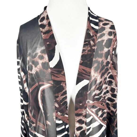 Lior Paris Chiffon Animal Print Kimono Open Front Beachy Chic Career Top Size L - Picture 4 of 8